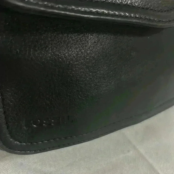 FOSSIL Vtg 90's Black Leather Small Crossbody WALLET ID INSIDE Bag Tote Purse - Picture 2 of 9